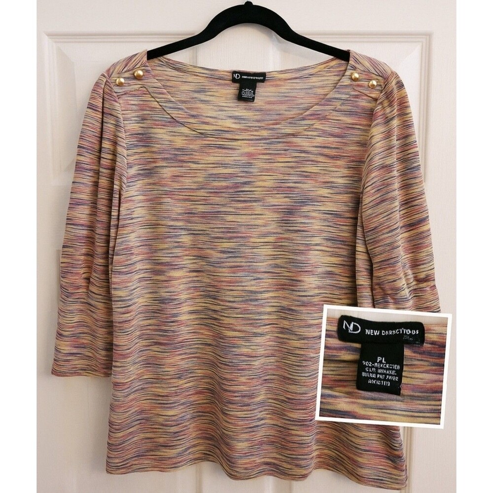 New Directions Petite Knit Top – PL – Multicolor 3/4 Sleeve Scoop Neck